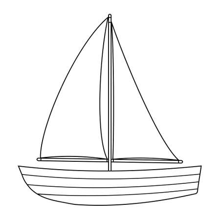 Wooden boat with sail black outline doodle, vector illustration on white background.のイラスト素材