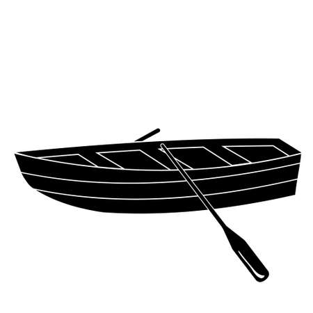 Wooden boat with oars, stencil icon, vector illustration on a white background.のイラスト素材