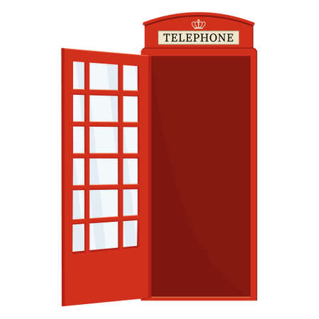 Red telephone booth with open door, color vector isolated cartoon-style illustrationのイラスト素材