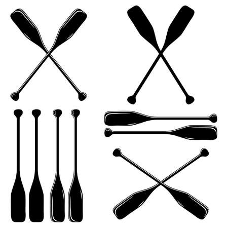 Wooden boat oars, icon set black stencil silhouette vector illustration on white backgroundのイラスト素材