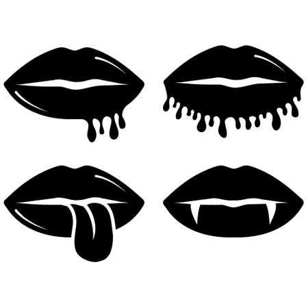Collection of womens lips. stencil icon, doodle. Vector illustration of sexy womans lips. Smile, kiss.のイラスト素材