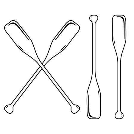 Wooden boat oars, black outline, vector illustration on white backgroundのイラスト素材