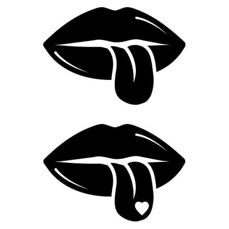 female lips with a tongue. stencil icon, doodle. Vector illustration of sexy woman's lips. Smile, kiss.のイラスト素材