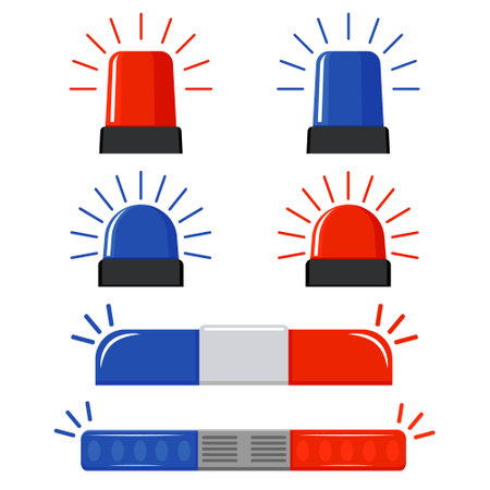 A set of police flashing lights, vector. Red and blue ambulance sirens. Emergency Badgesのイラスト素材