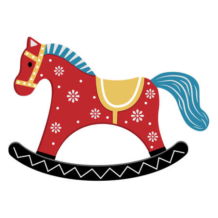An icon with the image of a children's wooden toy rocking horse. Vector isolated cartoon-style illustrationのイラスト素材