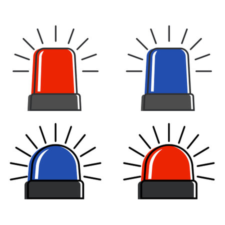 A set of police flashing lights, vector. Red and blue ambulance sirens. emergency badges.のイラスト素材