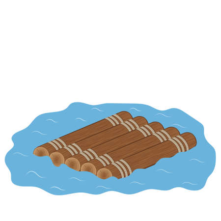 wooden raft made of logs and boards, color isolated vector illustration in cartoon style.のイラスト素材