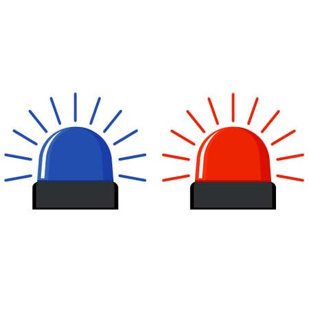 A set of police flashing lights, vector. Red and blue ambulance sirens. emergency badges.のイラスト素材