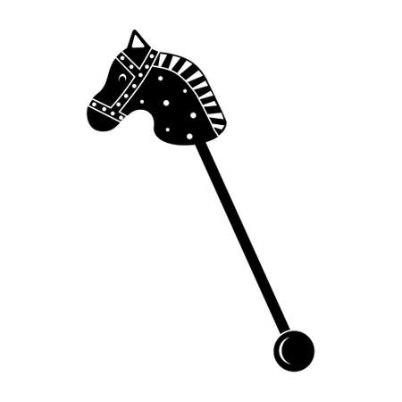 Childrens wooden horse for riding black outline, vector illustrationのイラスト素材