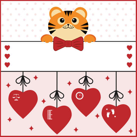 Cartoon template of a childs birth certificate with a tiger cub, metrics. Vector illustrationのイラスト素材