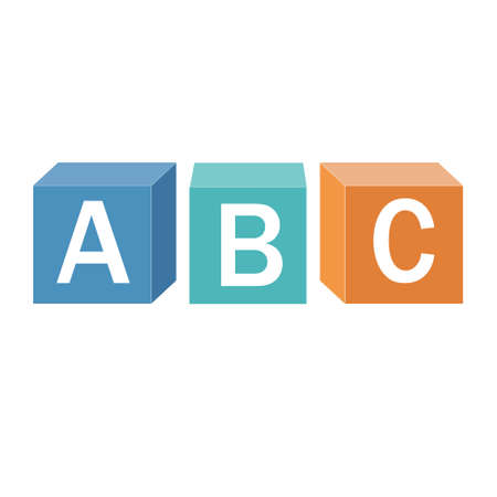 Wooden alphabet cubes with letters A, B, C, color vector isolated illustrationのイラスト素材