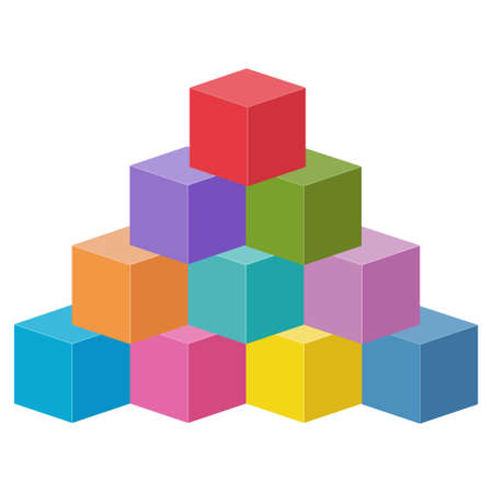 Wooden cubes for tower construction, color vector isolated illustration.のイラスト素材