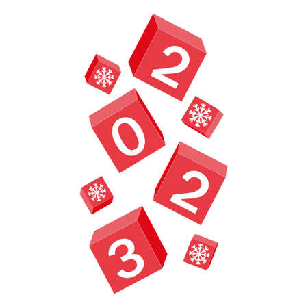 Calendar for Christmas, new year falling cubes with the number 2023, color vector illustrationのイラスト素材