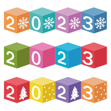 Calendar for Christmas, new year made of cubes with the number 2023, color vector illustrationのイラスト素材