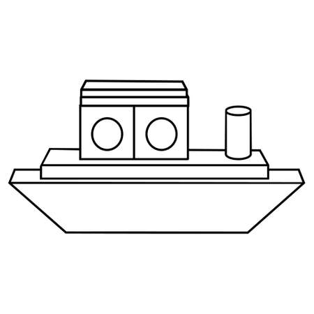 Boat construction made of colored wooden cubes, black contour coloring, vector isolated illustration in flat styleのイラスト素材