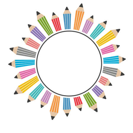 Round pencil frame, color vector isolated illustrationのイラスト素材
