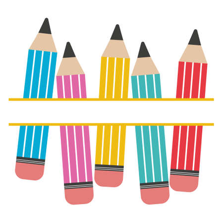 A set of colored pencils with a text frame, color vector isolated illustrationのイラスト素材