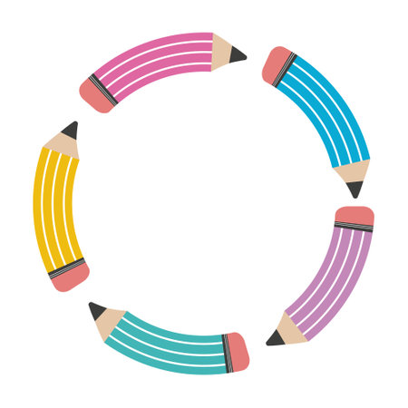 Round pencil frame, color vector isolated illustrationのイラスト素材