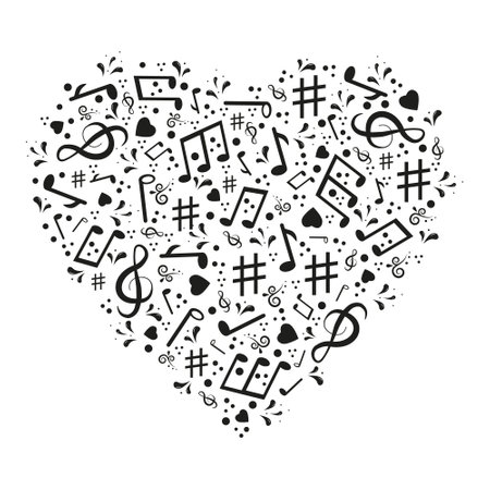 Musical heart with notes, vector isolated illustrationのイラスト素材