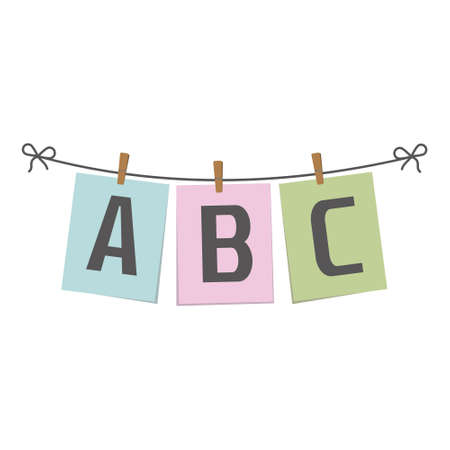 ABC letters on paper hanging on a rope, vector isolated illustrationのイラスト素材