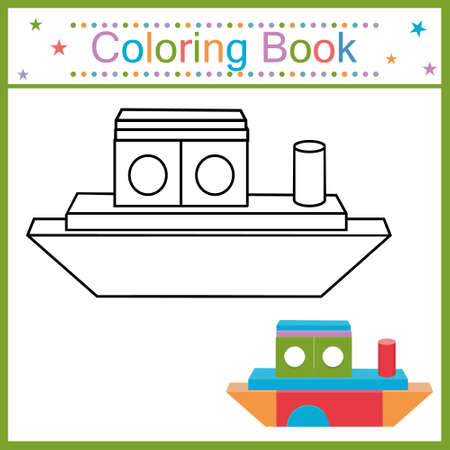 Coloring book for kids boat, black contour line, vector isolated doodle illustrationのイラスト素材