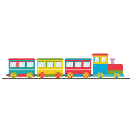 Wooden train with carriages, color vector illustration in flat styleのイラスト素材