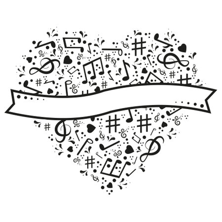 Musical heart with notes, vector isolated illustrationのイラスト素材