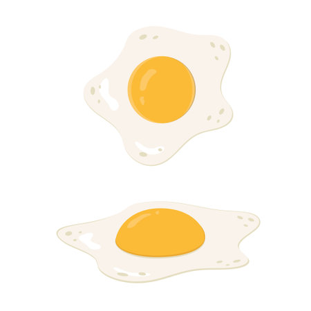 Fried egg, breakfast, cartoon style, color isolated vector illustrationのイラスト素材