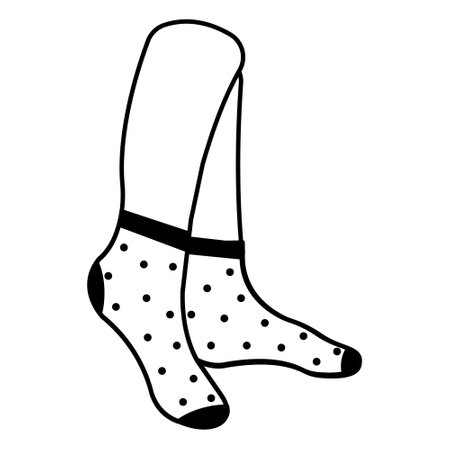 Warm socks on the feet with a pattern, black outline, vector illustrationのイラスト素材