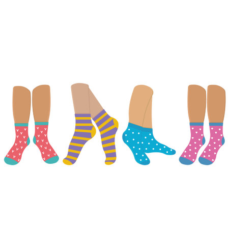 Colored socks on feet, color vector isolated cartoon-style illustrationのイラスト素材