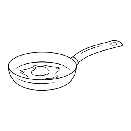 Fried egg in a frying pan, black outline, line, vector illustrationのイラスト素材