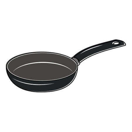 Black insulated frying pan with handle, color vector illustrationのイラスト素材