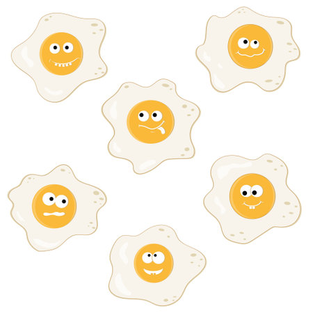 Cute character fried eggs. Color isolated Vector illustration of kawaii cartoon.のイラスト素材
