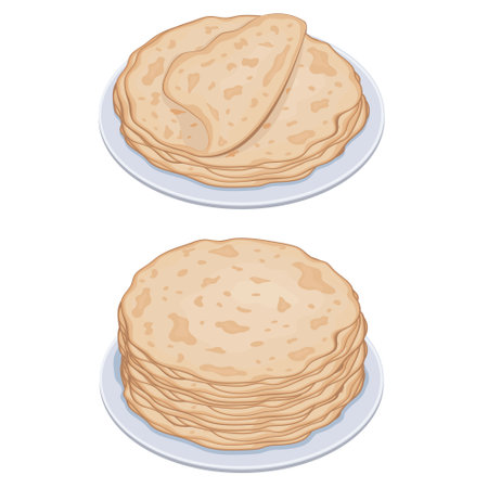 Stack of pancakes on a plate, color vector isolated cartoon-style illustrationのイラスト素材