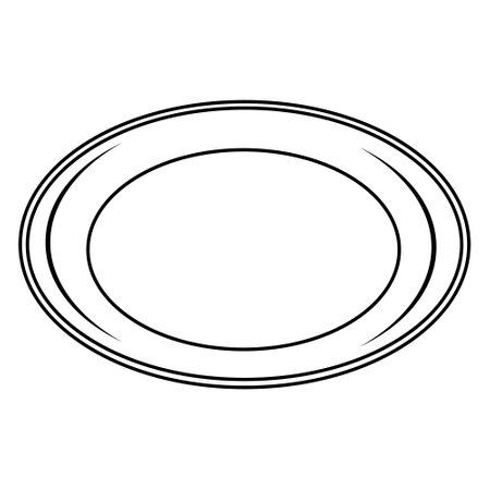 Plate, black outline, isolated vector illustration in doodle style.のイラスト素材