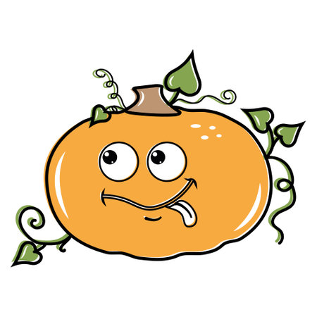 Isolated cartoon orange pumpkin with a kawaii face on a white background. Cute funny character. Flat design.のイラスト素材
