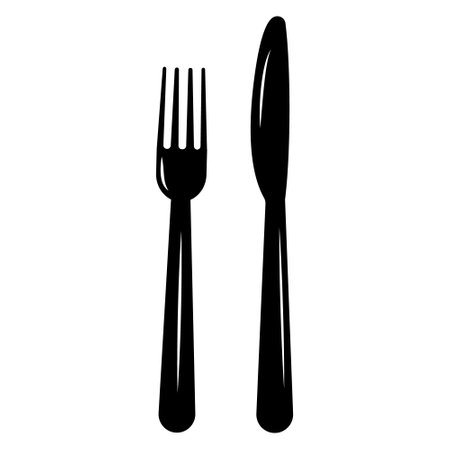 Cutlery fork and knife, vector isolated illustration, black stencil iconのイラスト素材