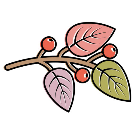 Colorful autumn leaves and berries. Isolated on white background. Simple cartoon flat style. vector illustration.のイラスト素材