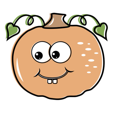 Isolated cartoon orange pumpkin with a kawaii face on a white background. Cute funny character. Flat design.のイラスト素材