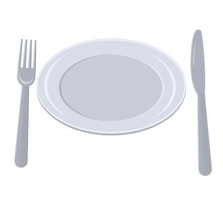 Cutlery fork and knife and plate, color vector isolated illustrationのイラスト素材