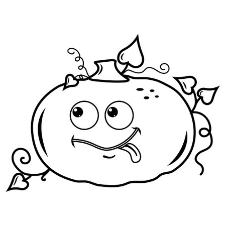 Autumn vegetable pumpkin kawaii, black contour doodle, vector isolated illustrationのイラスト素材