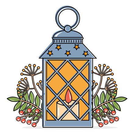 Interior landscape autumn lantern decorated with autumn leaves, cartoonのイラスト素材