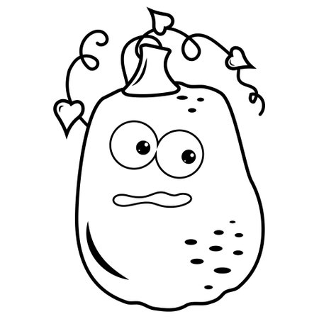 Autumn vegetable pumpkin kawaii, black contour doodle, vector isolated illustrationのイラスト素材