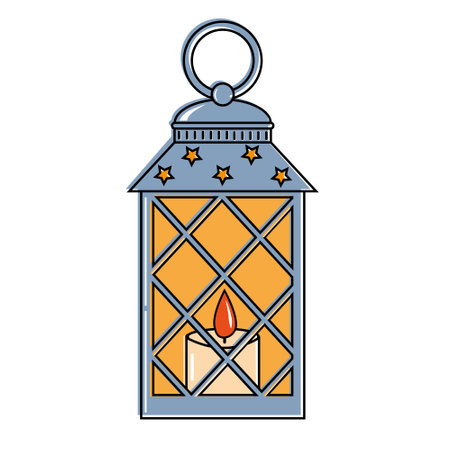 Interior landscape Christmas lantern with candle, color vector illustration in cartoon style.のイラスト素材