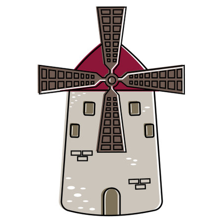 Windmill in cartoon style, vector isolated illustration on a white background.のイラスト素材