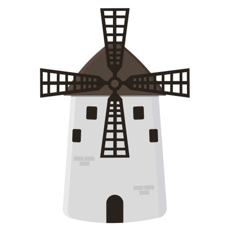 Windmill in cartoon style, vector isolated illustration on a white background.のイラスト素材