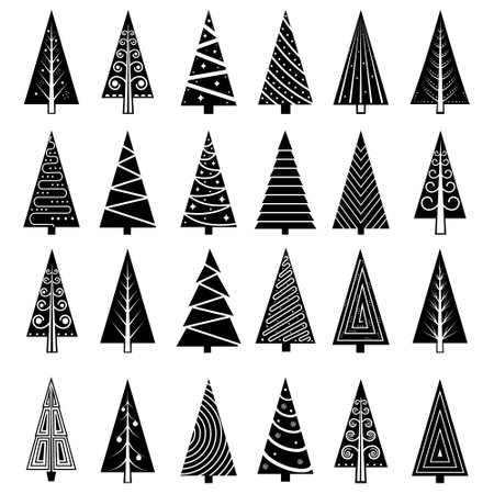 Set of christmas tree doodle illustration Hand drawn Sketch line vectorのイラスト素材