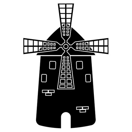 Mill, black chiluet icon, isolated vector illustrationのイラスト素材