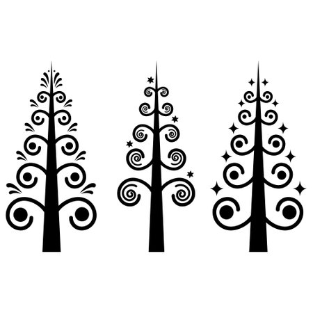 A set of illustrations of an abstract Christmas tree doodle hand-drawn vector sketch linesのイラスト素材