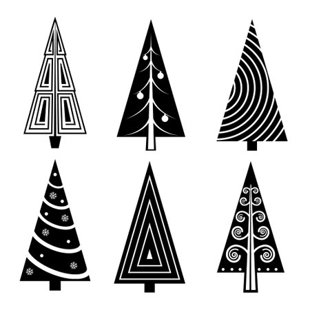 Set of christmas tree doodle illustration Hand drawn Sketch line vectorのイラスト素材